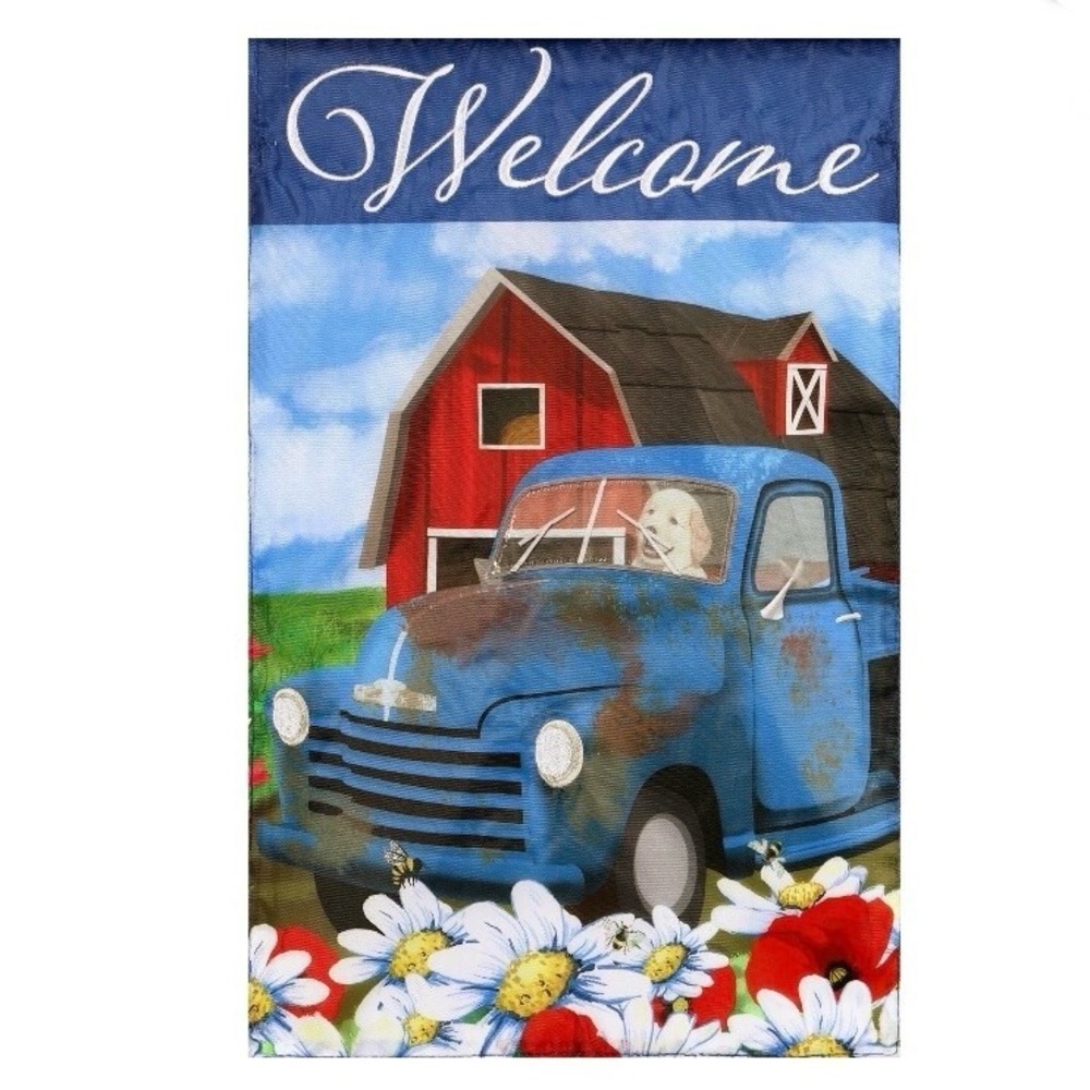 Meadow Creek Welcome Blue Farm Truck Yard Flag 11.5"x18" New with Tags Double